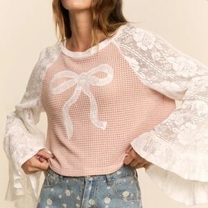 DAVI & DANI Pink and White Lace Blouse